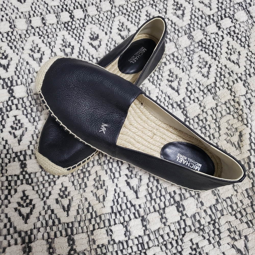 MICHAEL KORS Black Leather Kendrick Slip On Espadrilles Flats - Picture 6 of 12